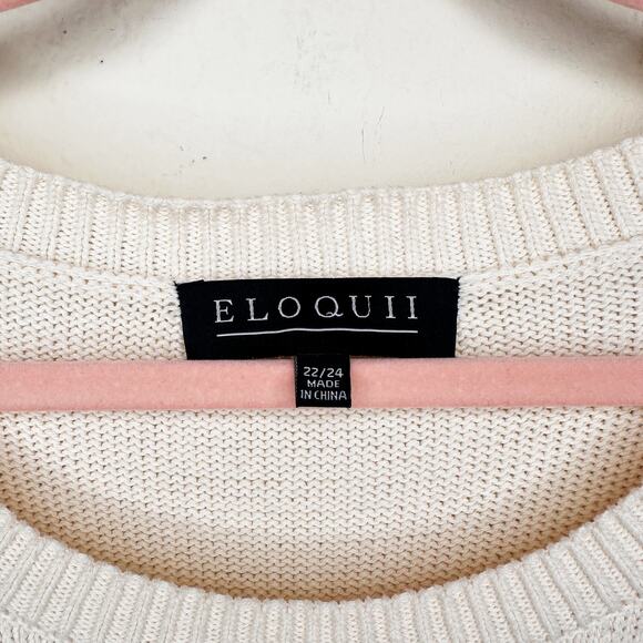 Eloquii Flutter Cap Sleeve Sheer Ivory Cream Knit Sweater Mini Dress 22 or 24 - Picture 7 of 14